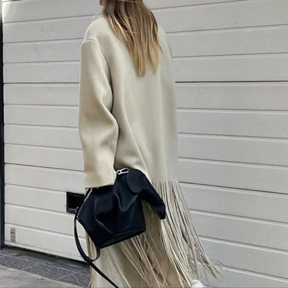 Tassel Apricot Women's Coat Elegant Autumn Long Sleeve Lapel Female Coats 2025 - Picture 4 of 6